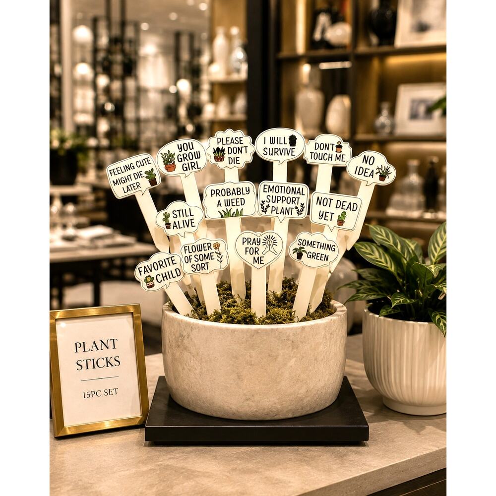 15 pc Wooden Funny Plant Stakes Humorous Flower Identifiers Succulent Pot Tags